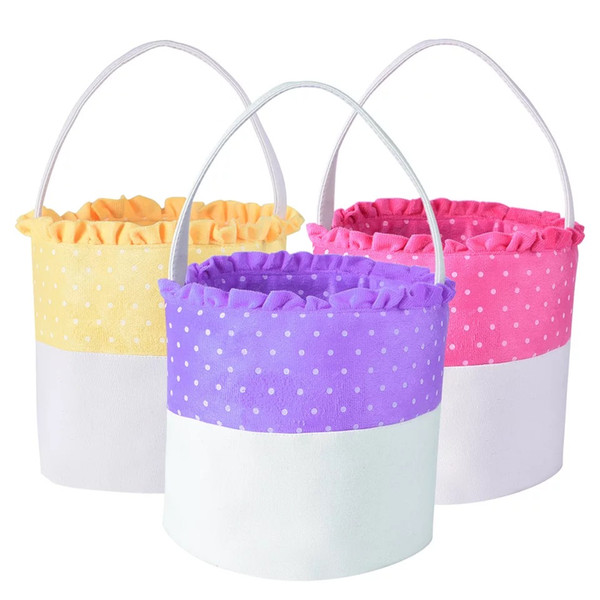 Easter Gift Polka Dot Canvas Easter Basket High Quality Handmade Hot Sale Easter Dot Bucket Bag With Lace 2019 new