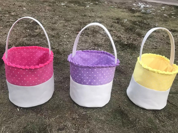 Easter Gift Polka Dot Canvas Easter Basket High Quality Handmade Hot Sale Easter Dot Bucket Bag With Lace 100pcs