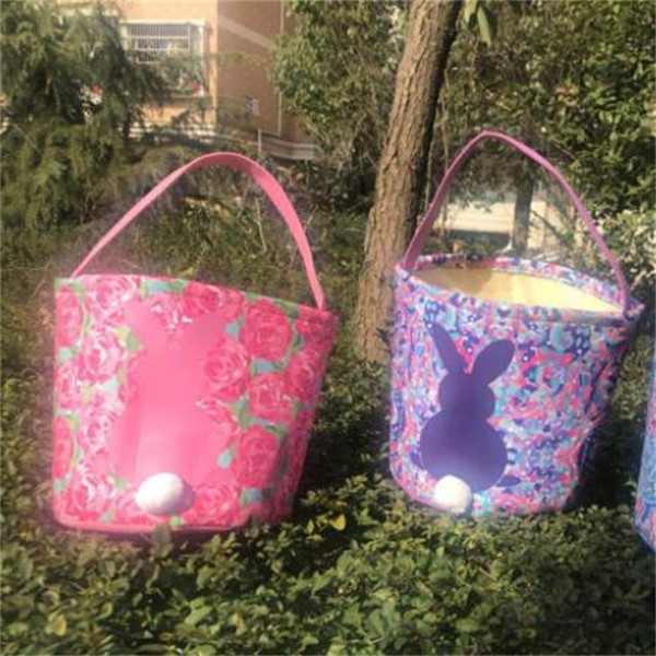 Easter Basket Large Canvas Rabbit Pattern Lilly Bucket Bag Wholesale New Design Lovely Gift Lilly Bunny Easter Basket sf shipping