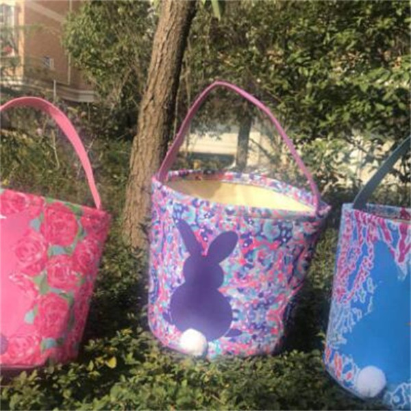 Easter Basket Large Canvas Rabbit Pattern Lilly Bucket Bag Wholesale New Design Lovely Gift Lilly Bunny Easter Basket 50pcs