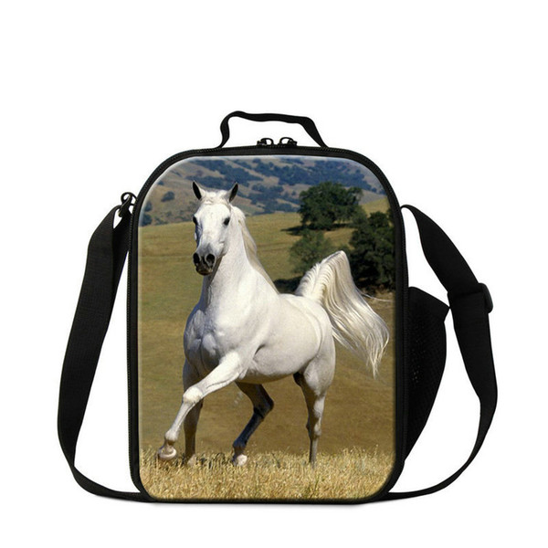 Fashion 3D Horse Print School Children Toddlers Small Lunch Box Bags Insulated Lunch Cooler Food Tote For Teenagers Men Office