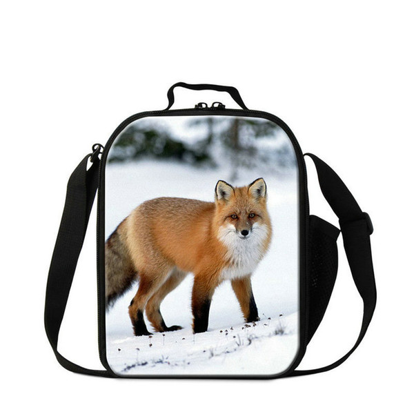 Insulated Fox Print Lunch Bags Totes With Water Bottle Holder For Preschool Kids Boys Teens Girls Picnic Food Carry Tote With Strap