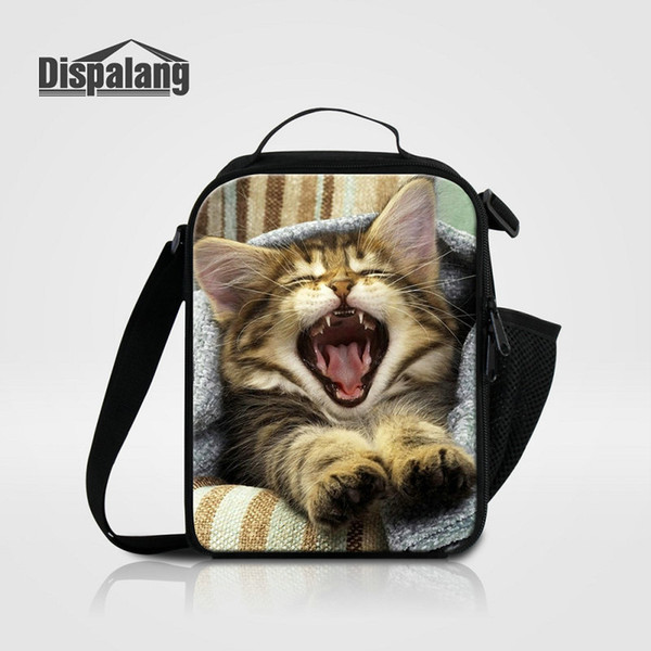 Thermal Lunch Bag For Children Women Adults Food Lunch Picnic Cooler Bags Cute Animal Cat Playing Insulated Lunch Bags For Students School