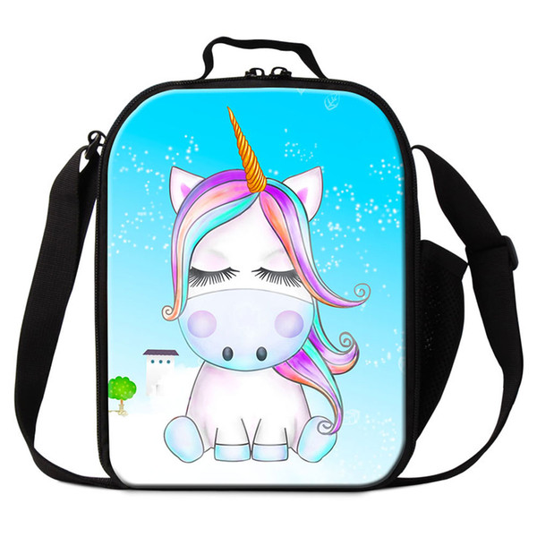 Cute Unicorn Printed Lunch Cooler Bag For Girls Women Small Zipper Lunchbox For Office Children Outdoor Portable Food Lunch Bags Ice Packs