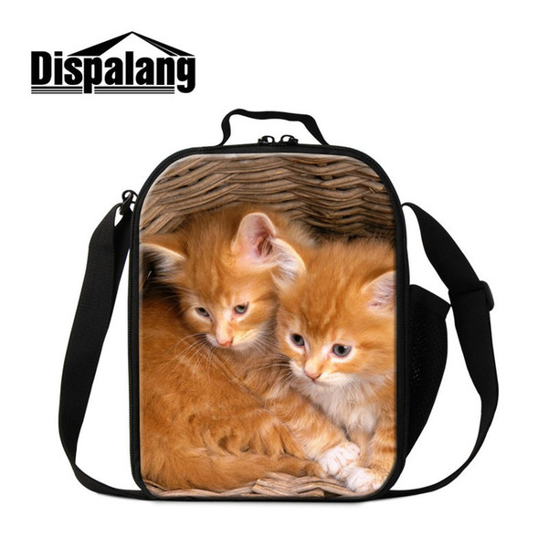 Insulated Snack Lunch Box Totes For Little Baby Nursery School Child Boys Food Carry Cooler Container Bag With Water Pocket Cat Print