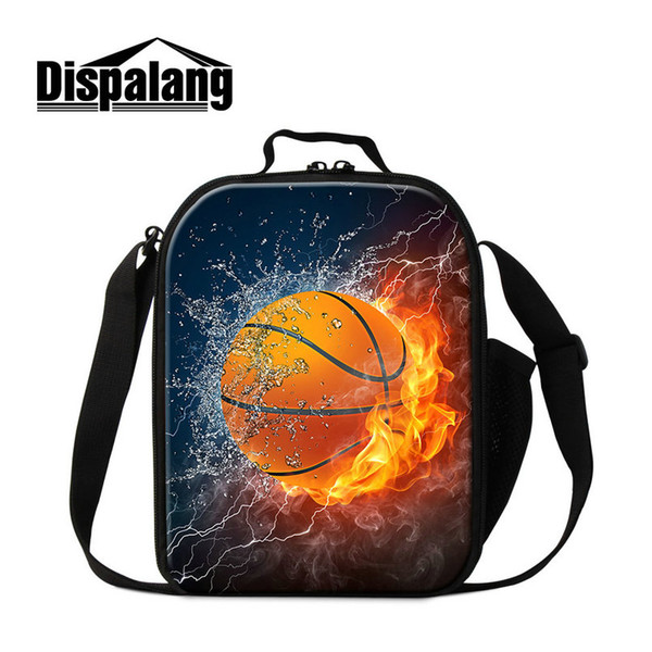 Cooler Lunch Bags for Boys Family Picnic Food Container Lovely Lunch Totes for Office Lunch Sack with Bottle Side Basketball Patterns on Bag