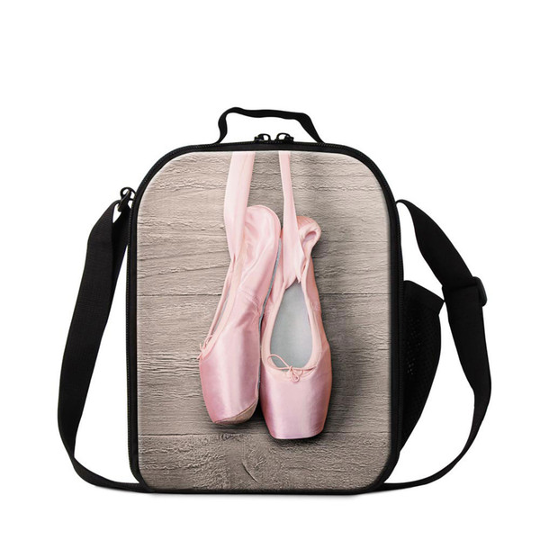 Pink Ballet Toe Shoe Print Small Cooler Bag for Kids Girls Cute Crossbody Lunch Bag Mini Lunch Container for Adult Office Meal Bag Children