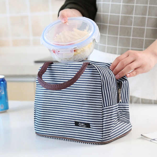 Lunch Bag Tote Bag Organizer Lunch Holder Lunch Container (Brown White Stripes)