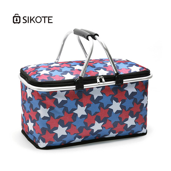 SIKOTE 29L Portable Collapsible Picnic Basket Cooler Bag Wine Fruit Keep Fresh Oxford Multi-function Insulation Lunch Bag