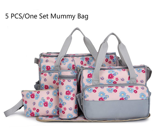 5pc/Suits Denim Mommy Bag MultiFunction Mummy Bag Baby Nappy Bags Large Capacity Zipper 40cm Europe/USA Maternity Diaper Bags