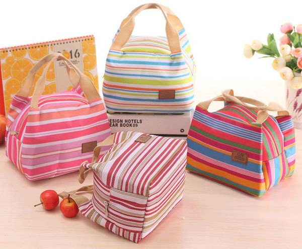 Thermal Insulated Portable Cool Canvas Stripe Lunch Totes Bag Carry Case picnic lunch bag zipper bag lunch box B0188