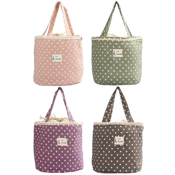 Insulated And Cooler Foot Lunch Bag Thermal Insulated Dots Printing Lunch Box Tote Cooler Bag Bento Pouch Lunch Container