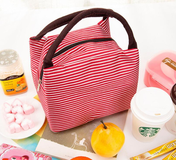 Hot Sale Women Portable Lunch Bags Oxford Stripe Insulated Cooler Bags Thermal Food Picnic Lunch Bags Kids Lunch Box Bag Tote