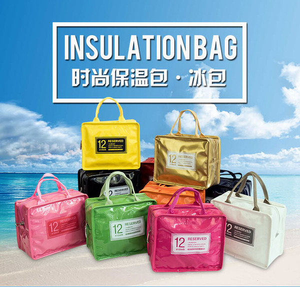 free shipping candy color lunch bag multi-function PU lether thermal bag Lovely insulated lunchbox