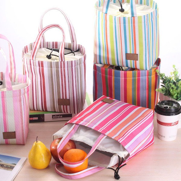 new fashion Thermal Insulated Portable Cool Canvas Stripe Lunch Totes Bag Carry Case Picnic cute ice bag