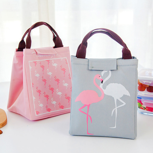 50PCS Flamingo Print Thermal Bag Waterproof Lunch Bags Portable Insulated Oxford Tote Food Picnic Lunch Isothermic Bags