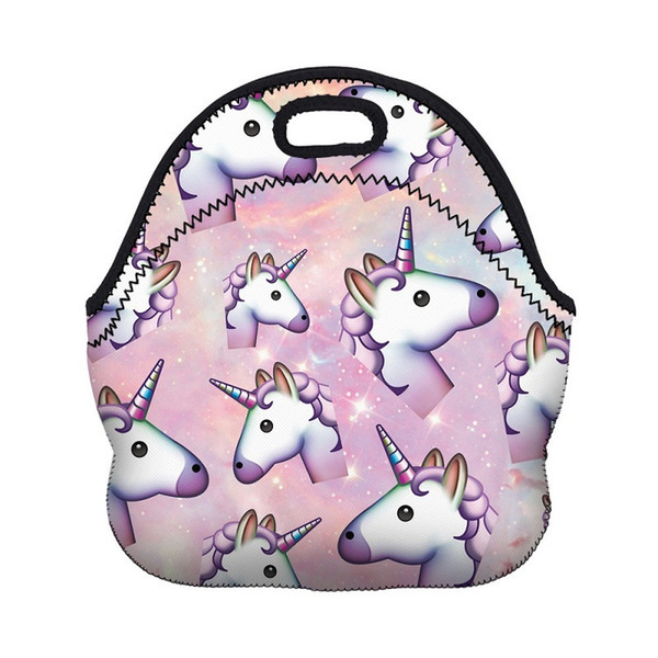 3D unicorn Dessert coffee office pouch Thermal Insulated Neoprene Lunch Bag Women Kids Lunchbags Cooler Insulation Lunch Box