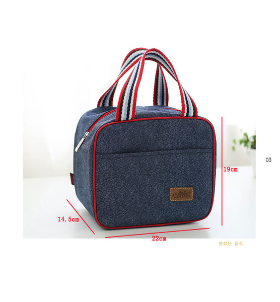 New Portable Jean Lunch Box Bag Thermal / Cold Insulated Picnic Totes Carry Case Thermal Bags Lunch Food Containers Bag