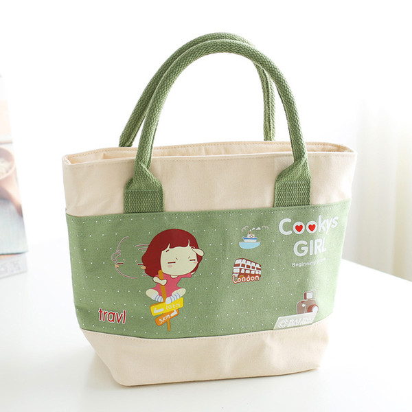 2017 cartoon girl insulation bag cotton canvas aluminum foil insulation bag portable toilet bag