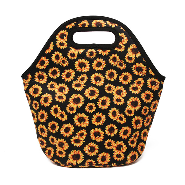 Wholesale Sunflower Lunch Bag Neoprene Food Carrier Insulted Food Hand Bag With Zip Closure DOM-108882