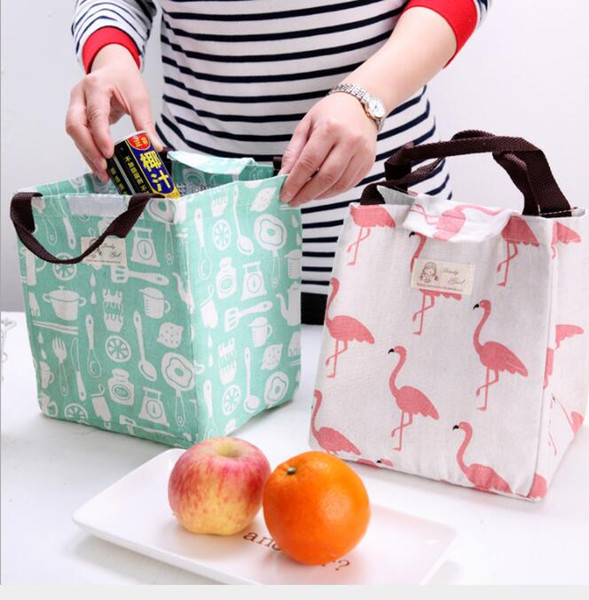 Cartoon flamingo coolel bags outdoor camping picnic lunch bag portable fruits drinks storage bag cotton liner aluminum foil insulated bag