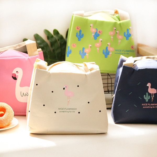 Creative Warm Keeper Lunch Bags Big Storage Korean Style Cartoon Animal Prints Flamingo Pattern Portable Lunch Tote 1 PC