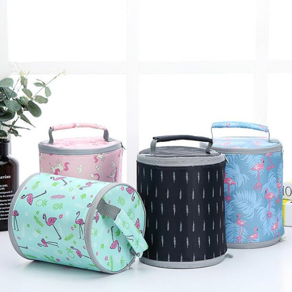 4 Styles Round Insulation Lunch Bag Insulation Cold Bales Thermal Oxford Unicon Lunch Bag Portable Cartoon Flamingo Lunch Bag CCA9948 50pcs