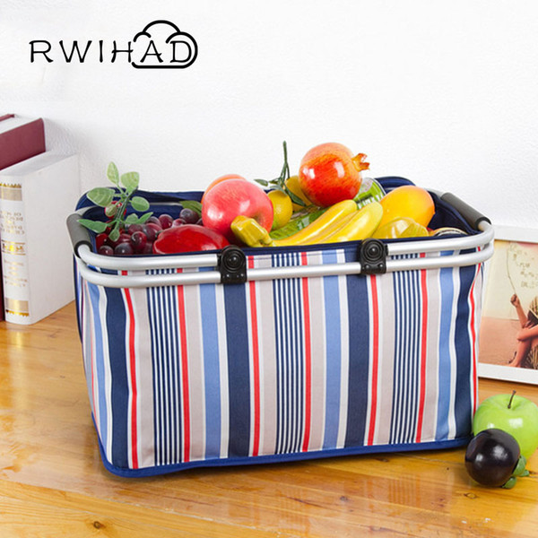 Large stripe Cooler Bag portable Picnic Bags For Drink Fruit Insulation Thermal Bag Foldable basket Lunch box 32L