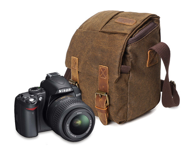 Camera bag waterproof canvas bag professional vintage camera bag with genuine leather wholesale from factory