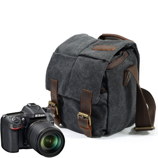 Waterproof canvas and genuine leather Professional SLR Camera bag hot sell vintage canvas