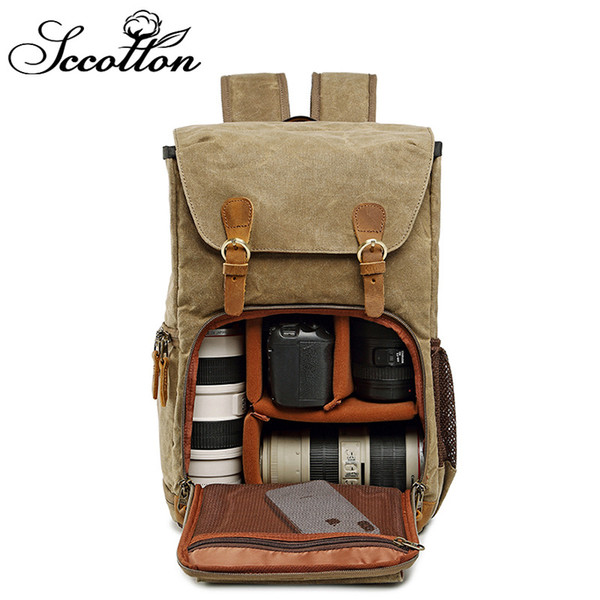 Cross-border Waterproof Canvas Backpack for men and women with shoulder bag inner liner for SLR digital Shoulder Camera