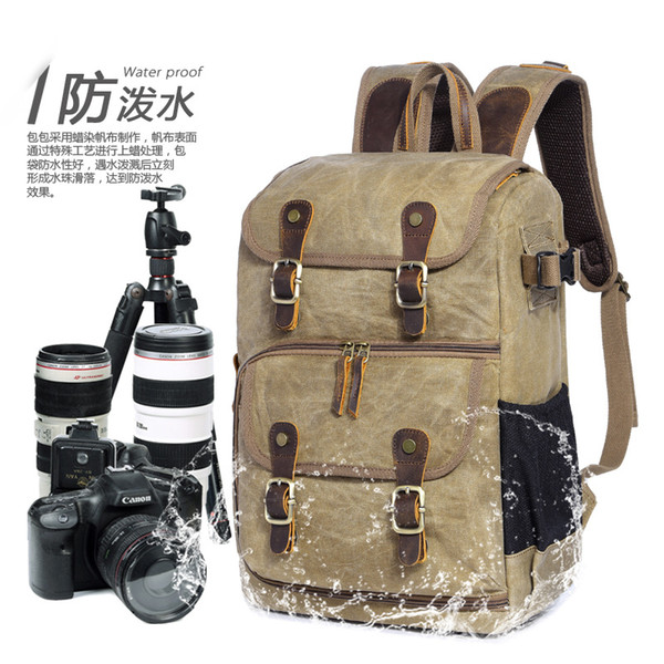 New photo bag SLR Digital backpack Waterproof Large capacity wax dyed canvas backpack outdoor camera bag