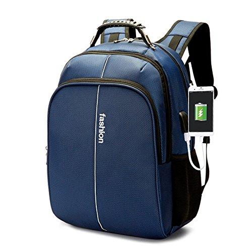 USB port charger Slim Business Water Resistant Travel laptop backpack with for College Travel Backpack designed for 17-Inch Notebook ( blue)