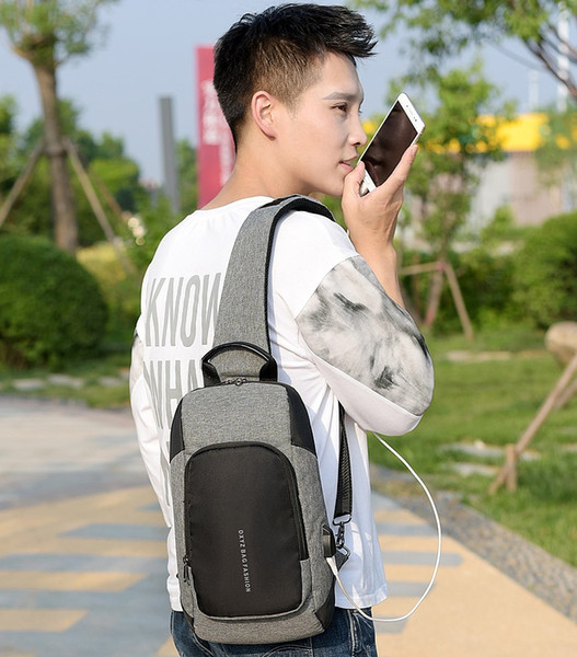 Fashion design men's multi-function chest bag USB charging large capacity canvas bag outdoor leisure backpack tablet bag wholesale