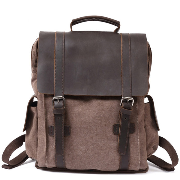 Vintage Pure Cotton Canvas Leather Backpacks Men School Backpack Wearproof Travel Bag Large Capacity Laptops Rucksacks