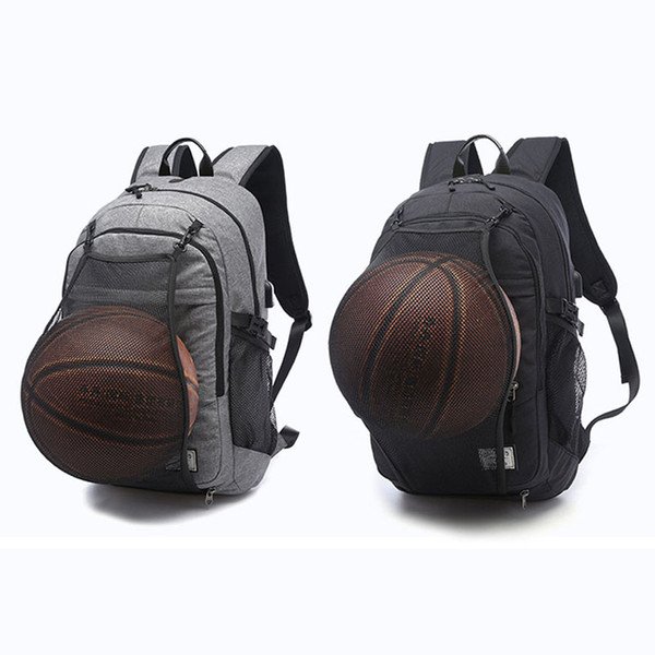 Large Men Backpack Canvas USB Charger Port Basketball Football Backpack 15 Inch Laptop Backpack