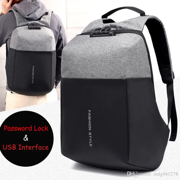 15 15.6 17 17.3 Inch with USB Interface Password Lock Nylon Notebook Laptop Backpack Bags Case School Backpack for Men Women