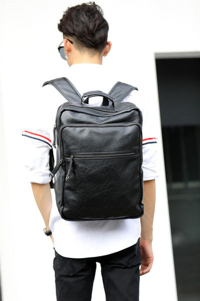 50pcs 2017 New Laptop Bags Men PU Casual Backpack Shoulder bags Black Travel Messenger Bags 33*42*12cm