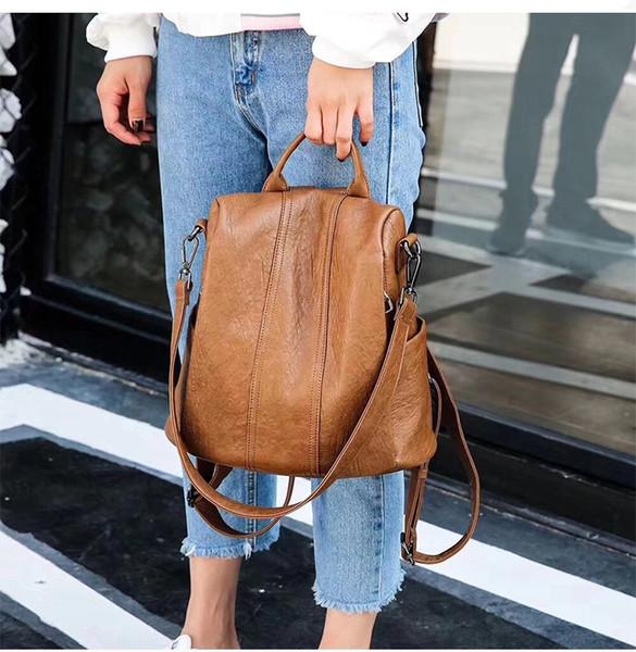 2018 new European and American fashionable leather small freshness and leisure knapsack