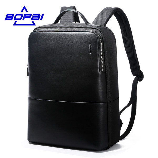 2017 BOPAI Cool Mens Backpacks Man Rucksack 14 Inch Laptop Bag Student Schoolbags Men Travel Leather Backpack Bags Black Bags