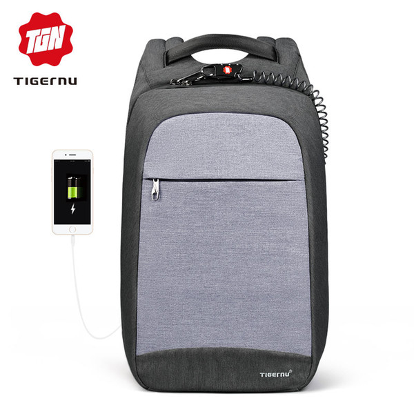 Tigernu Laptop Backpack Business Bags USB Charging Male Anti-Theft Water Resistant School Bookbag for College Travel Bag