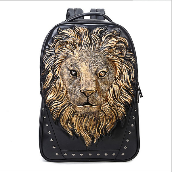 The New Pu Punk Backpack Male Trade 3d Animal Lion Head Cool Backpack Outdoor Travel All-match Computer Bag Backpacks