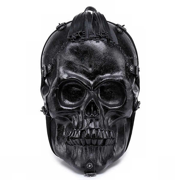 Punk Skull 3D Backpack Halloween Black Rock Shoulder Bag PU Leather Tassels Bag Men Women Large Capacity Laptop School Bags