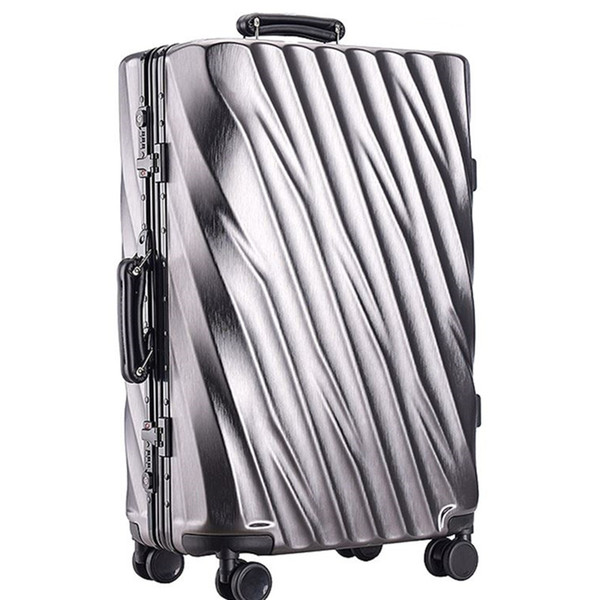 20/24/28 inch Aluminum Frame Rolling Luggage Bag Full Metal Travel Suitcase Luxury Brand Business Brushed Metal ABS PC Trolley Bags