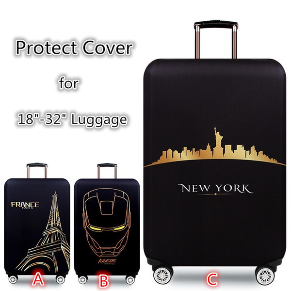 Thicker Elastic Suitcase Protector Travel Luggage Cover fit 18inch-32inch / Printing Paris / Statue of Liberty /superhero BLACK