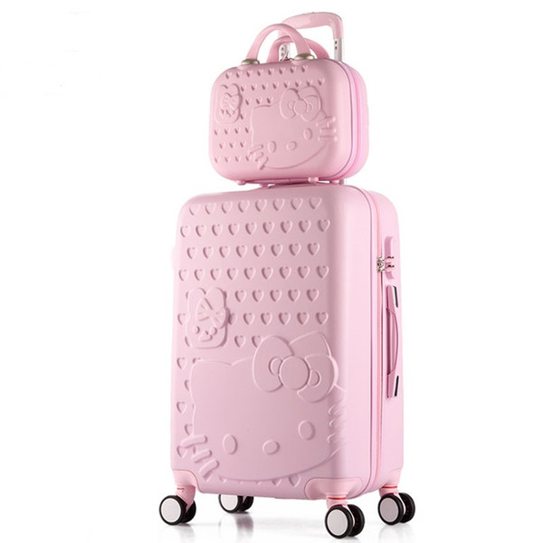 brand 2PCS/SET Lovely 20 24 inches girl students trolley 14inch Cosmetic bag hello Kitty Travel luggage woman rolling suitcase