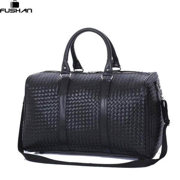 Wholesale- Fashion PU Leather Men Travel Bag Versatile Women Travel Bag Waterproof Black Cool Zipped Shoulder Bags Handbag luggage