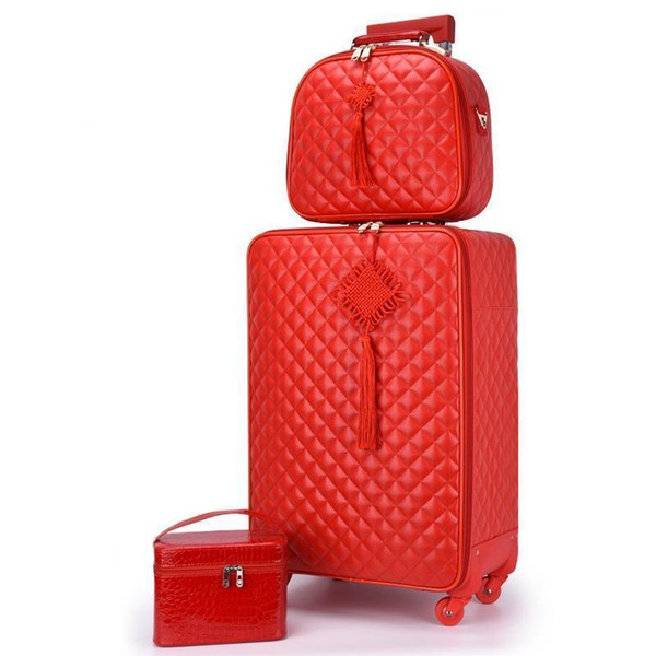 Red suitcase wedding Woman luggage bride dowry box Classic Travel Suitcase set Spinner wheel Carry on luggage bags