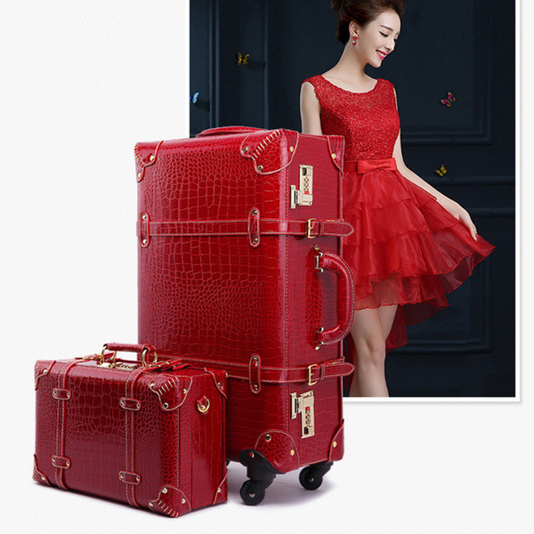 Retro Spinner Rolling Luggage Set Women Password Travel Bag Trolley 24 inch Suitcase Wheels 20 inch Vintage Carry On Trunk