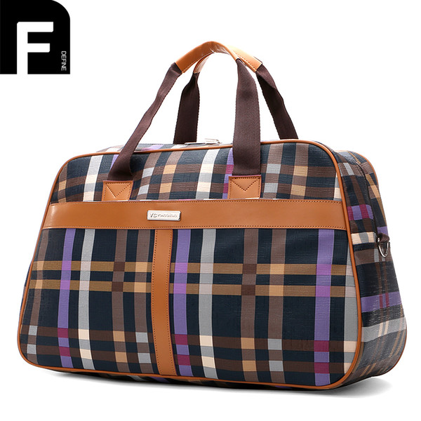 Men Waterproof Plaid Travel Bags Luggage PU Leather Duffle Bags Women Travel Handbag Multifunctional Large Capacity Weekend